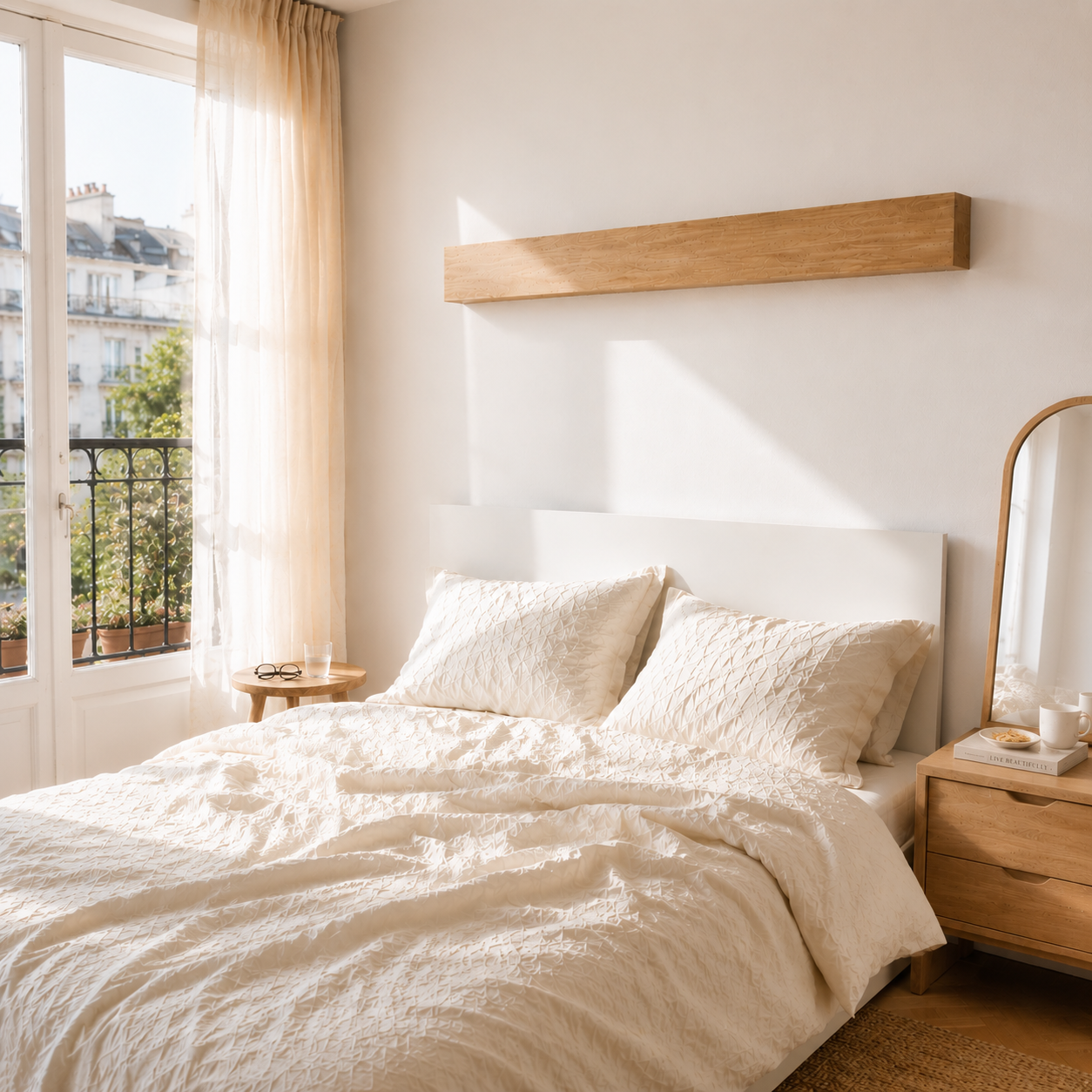 Premium Wooden Box Mosquito Net - Beige