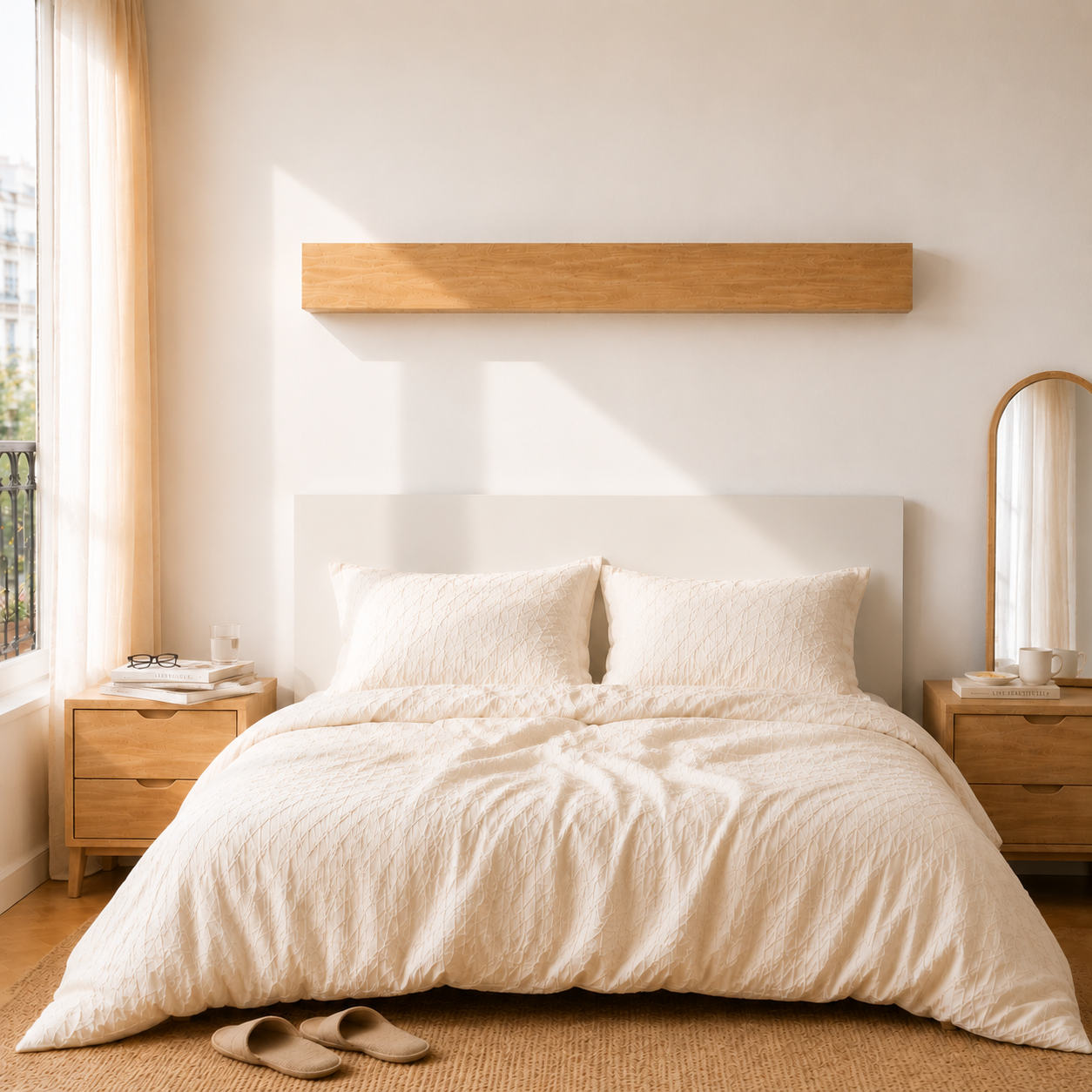 Premium Wooden Box Mosquito Net - Beige